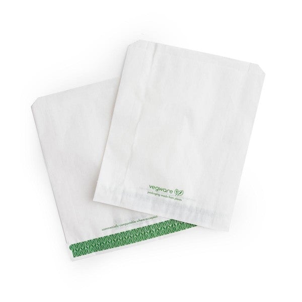 Vegware 6x0.75x7in white grease-resistant gusset bag (SKU: 201266GW)