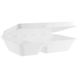 9 x 6in two compartment bagasse clamshell (QTY:200)