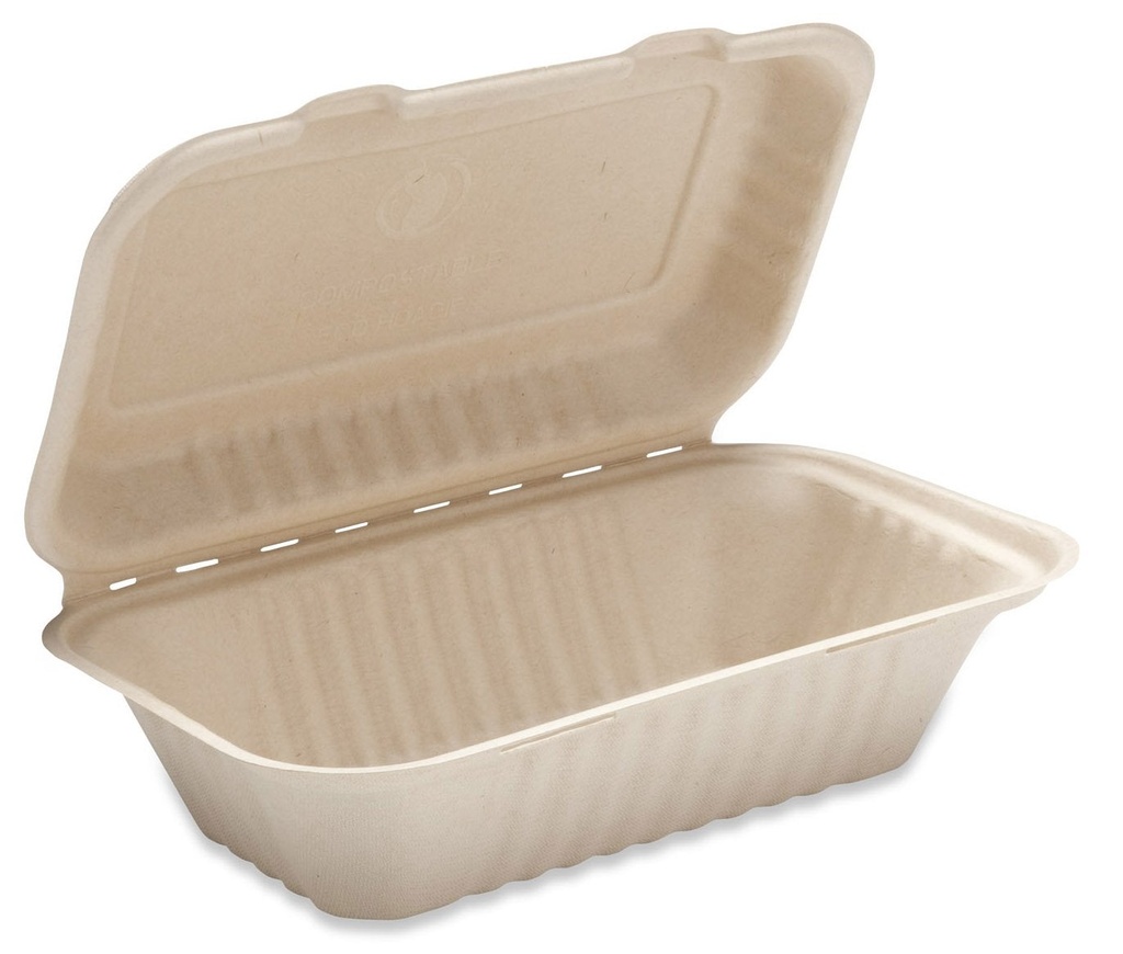 6" Compostable Natural Fiber Hinged Clamshell Container - Brown (qty:250)