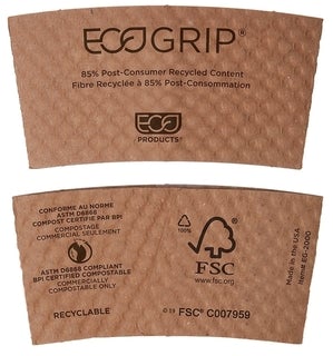 Eco-Products EcoGrip Hot Cup Sleeves - Renewable & Compostable, At least 85% Post-Consumer Fiber (SKU: EG-2000)