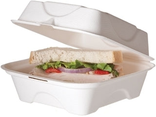 Eco-Products Renewable & Compostable Sugarcane Clamshells - 6in x 6in x 3in (SKU: EP-HC6)
