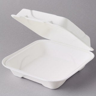 Eco-Products Renewable & Compostable Sugarcane Clamshells - 8in x 8in x 3in (SKU: EP-HC81)