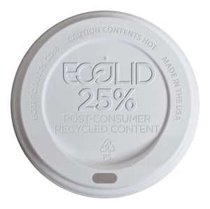 Eco-Products EcoLid 25% Recycled Content Hot Cup Lid, White, Fits 10-20oz Hot Cups (SKU: EP-HL16-WR)