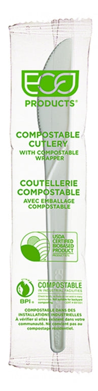 Eco Products 6" Fully Compostable Plantware Indivdually Wrapped Knives / 1000-ct. case