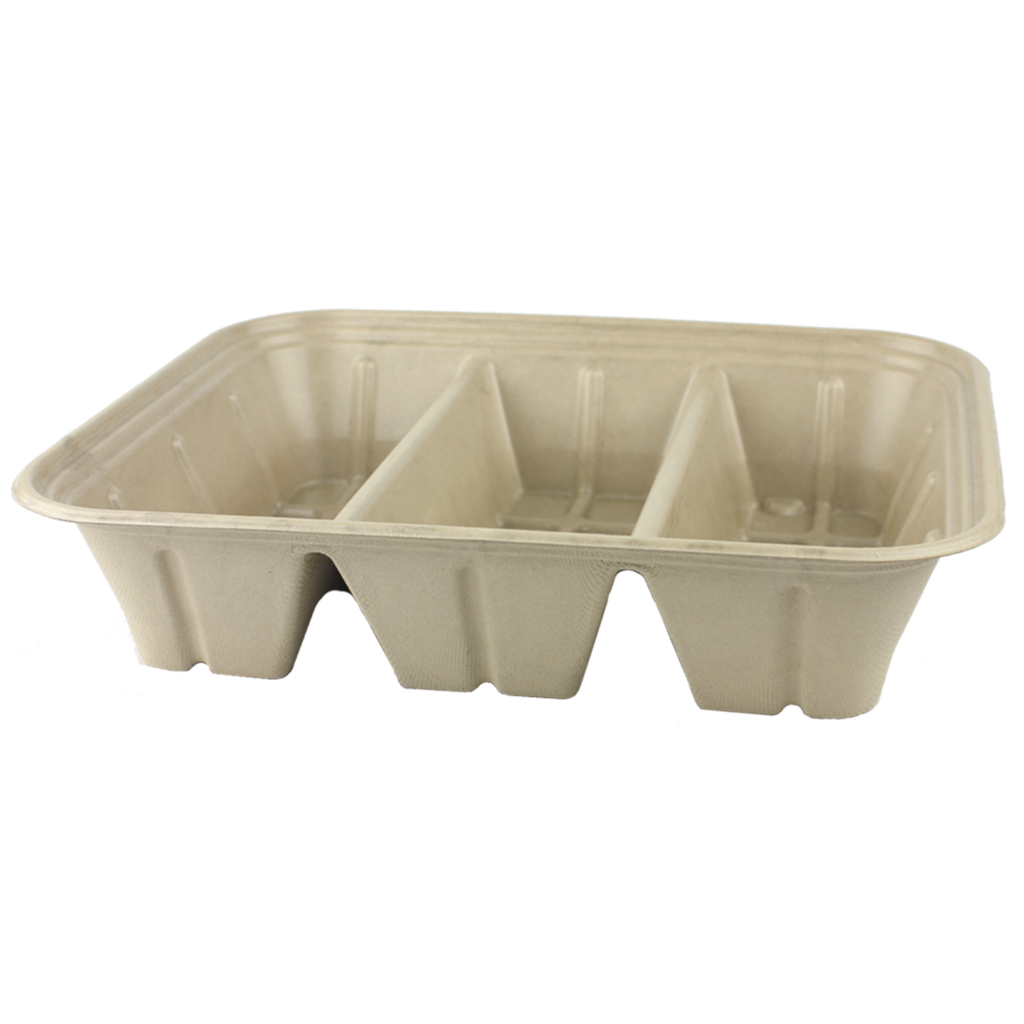 104 oz Fiber Catering Pan PLA Lined, 3-Compt - Case of 200