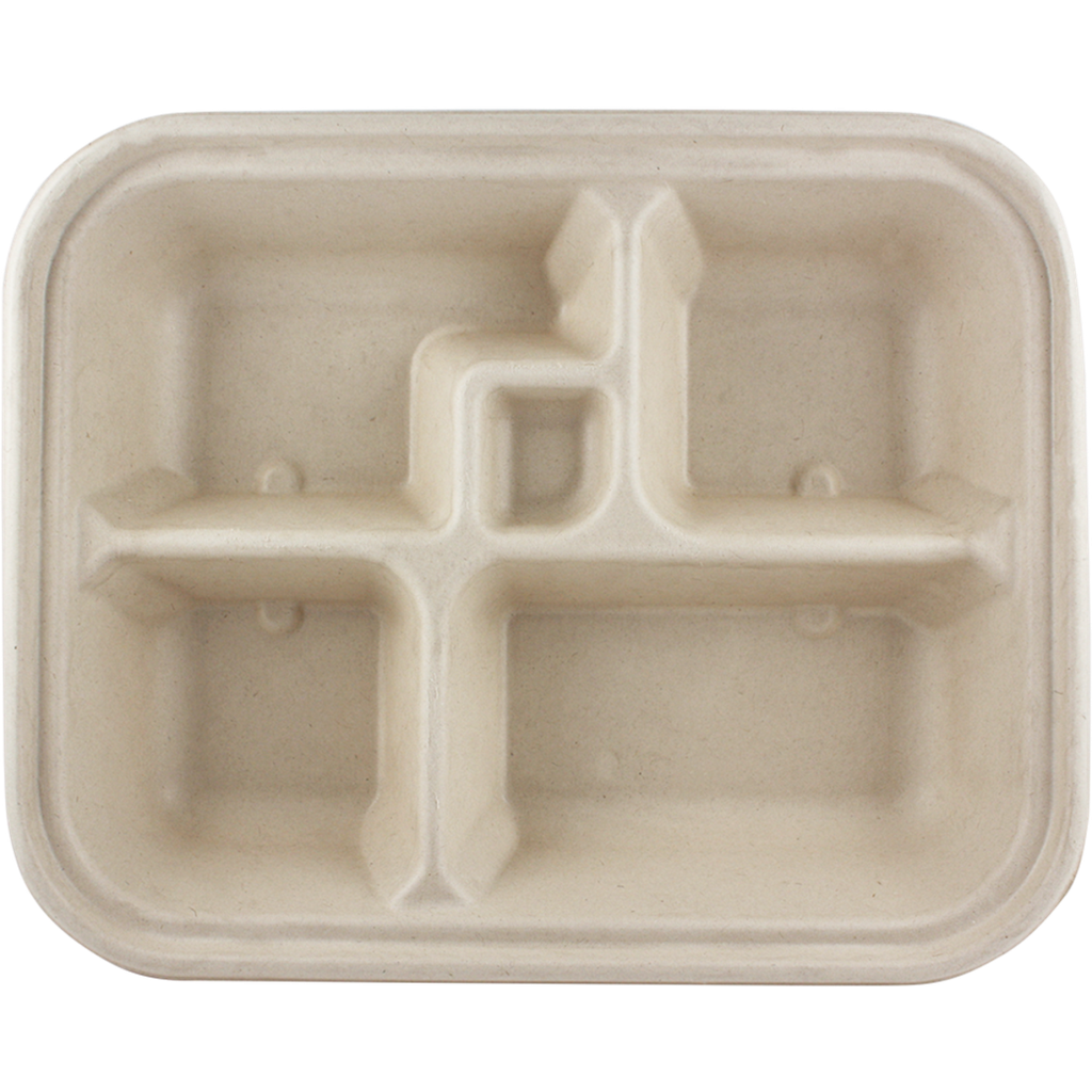 World Centric 12x9.5x2” Fiber Bento Box, 5-Compt (SKU: TR-SC-BB)