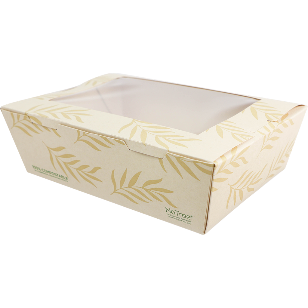 NoTree Paper #3 Take-Out Container with PLA Window (65oz) - Case of 200