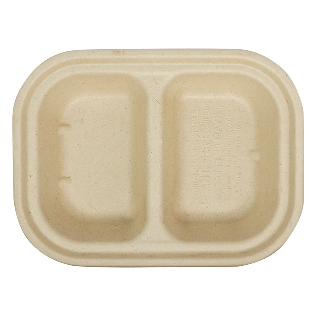 World Centric 8x6x1.5" (14 oz) Fiber Container, 2-Compt (SKU: TR-SC-U8D)