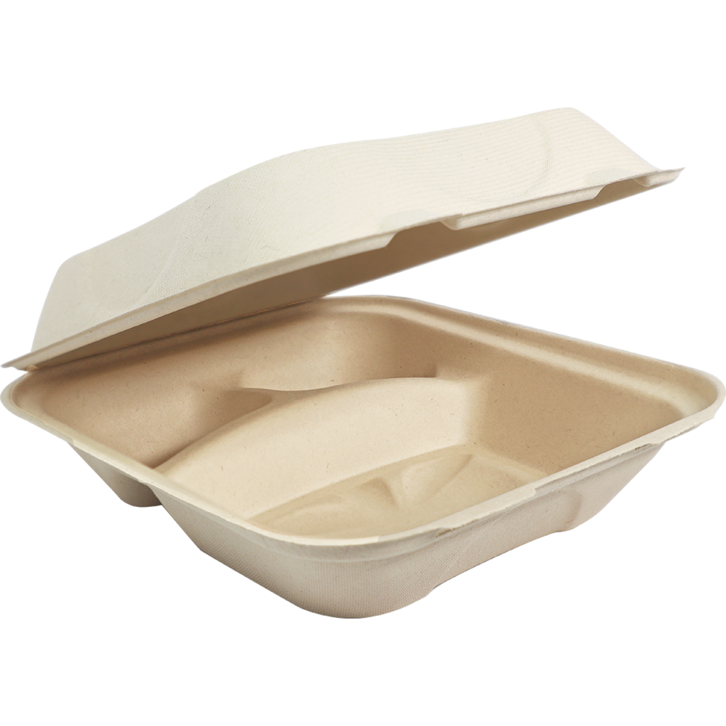 World Centric 8x8x3" Fiber Clamshell, 3-Compt (SKU: TO-SC-U8T)