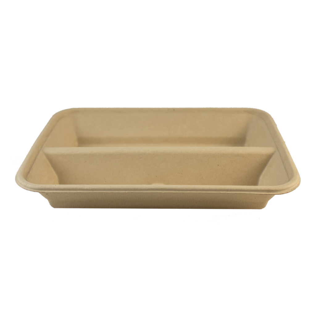 World Centric 9.5x7x1.5" (23 oz) Fiber Tray, 2-Compt (SKU: TR-SC-U10D)