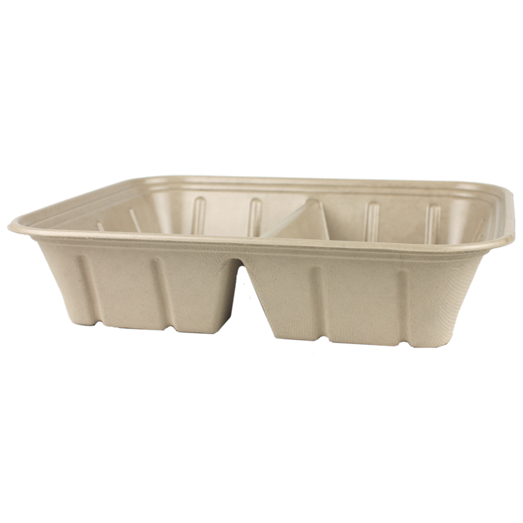 Half Size (112 oz) Fiber Catering Pan PLA Lined, 2-Compt - Case of 200