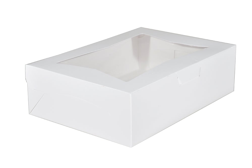 Southern Champion Tray 23093 Paperboard White Lock Corner Window Bakery Box, 14" Length x 10" Width x 4" Height (Case of 100)