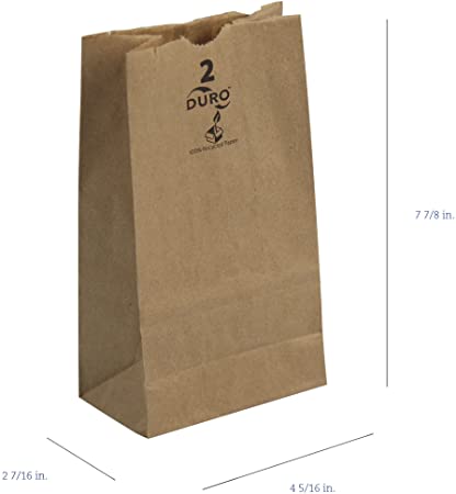 Duro 18402, 2 Lb Kraft Grocery Bag 30# Paper. 100% Recycled. (QTY: 500)