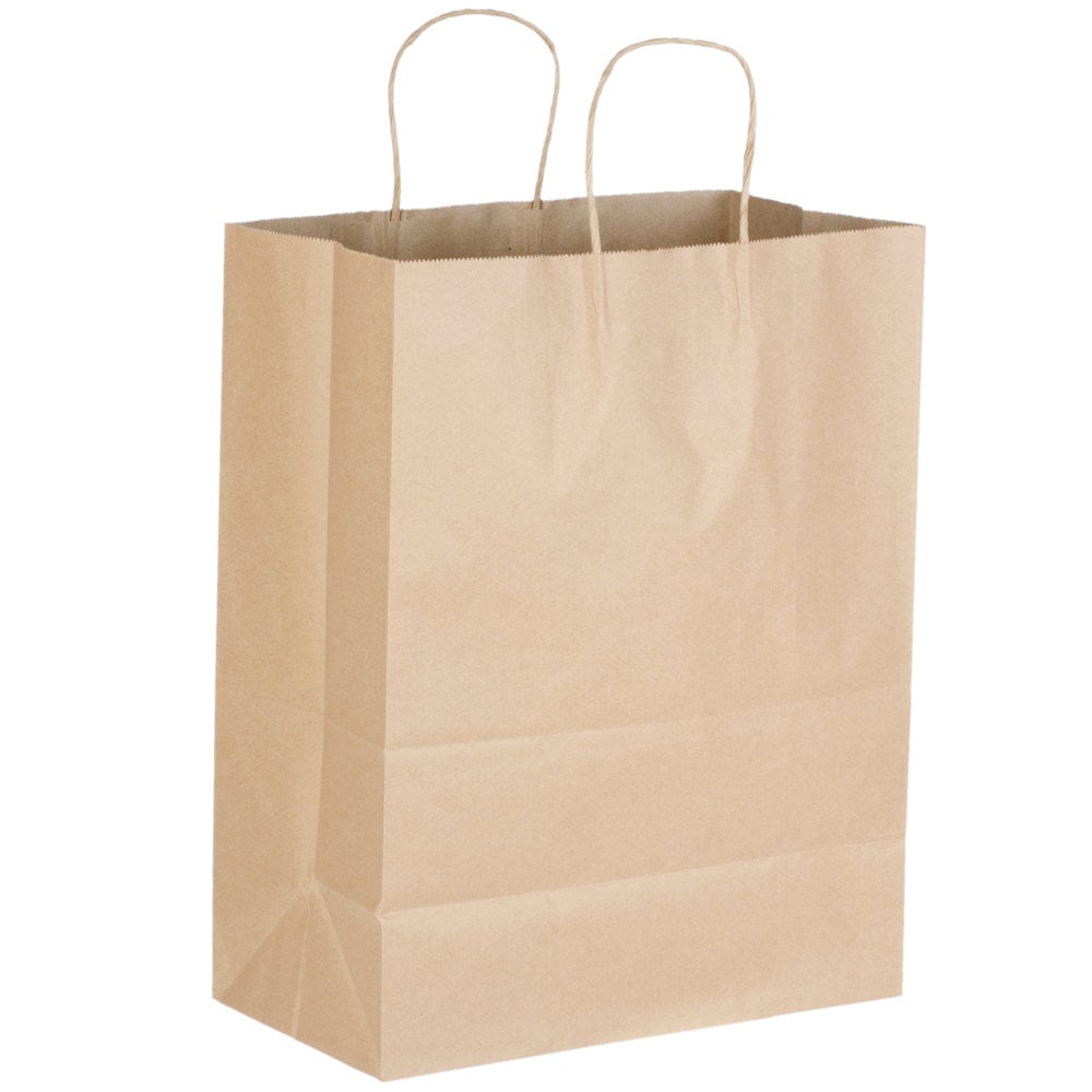 Senior 13" x 7" x 17" Natural Kraft Shopping Bag with Handles (QTY:250)