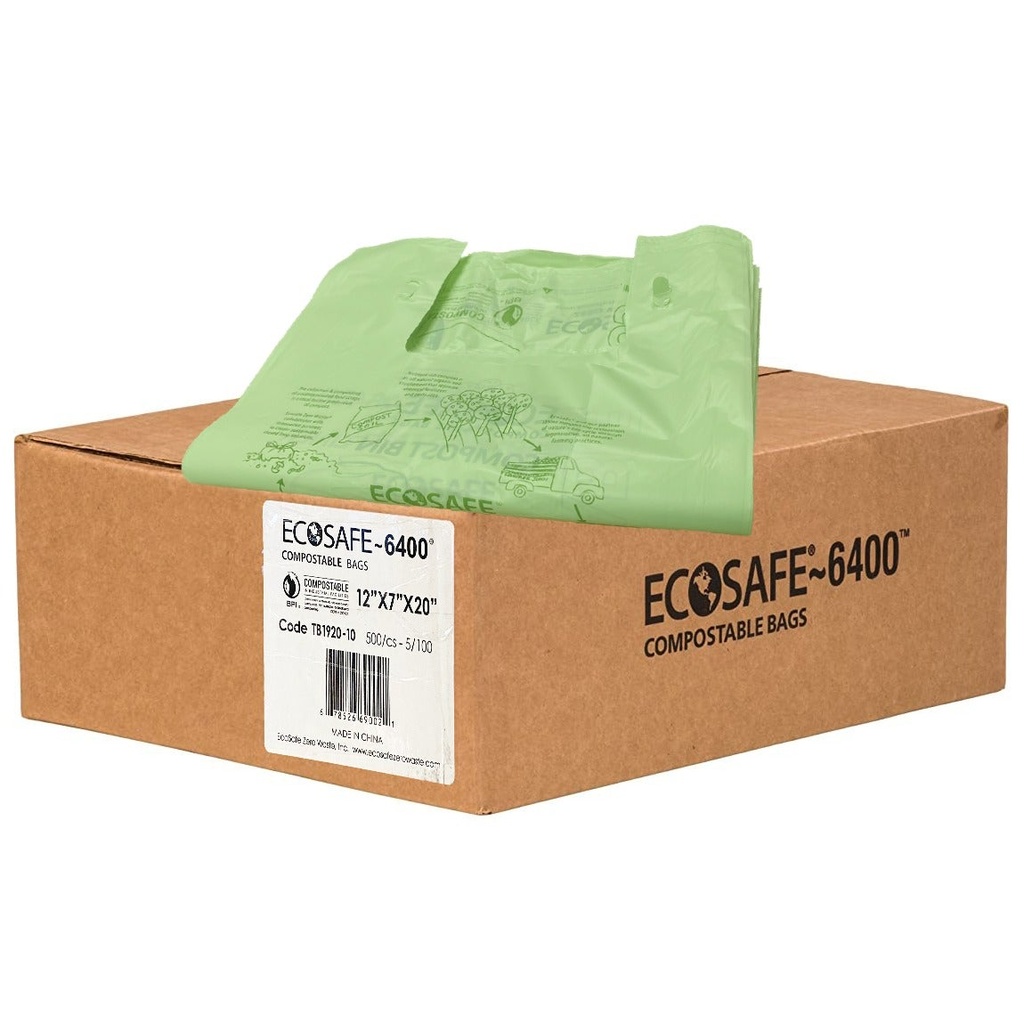 COMPOSTABLE CHECKOUT BAG WITH HANDLES - LARGE, 12x7x20", (qty:500)