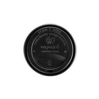 Vegware 89-Series CPLA hot cup lid, black (SKU: VLID89SB)