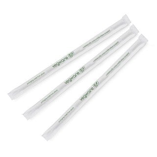 Vegware 8.25" compostable jumbo green stripe straw (SKU: WS07-GS)
