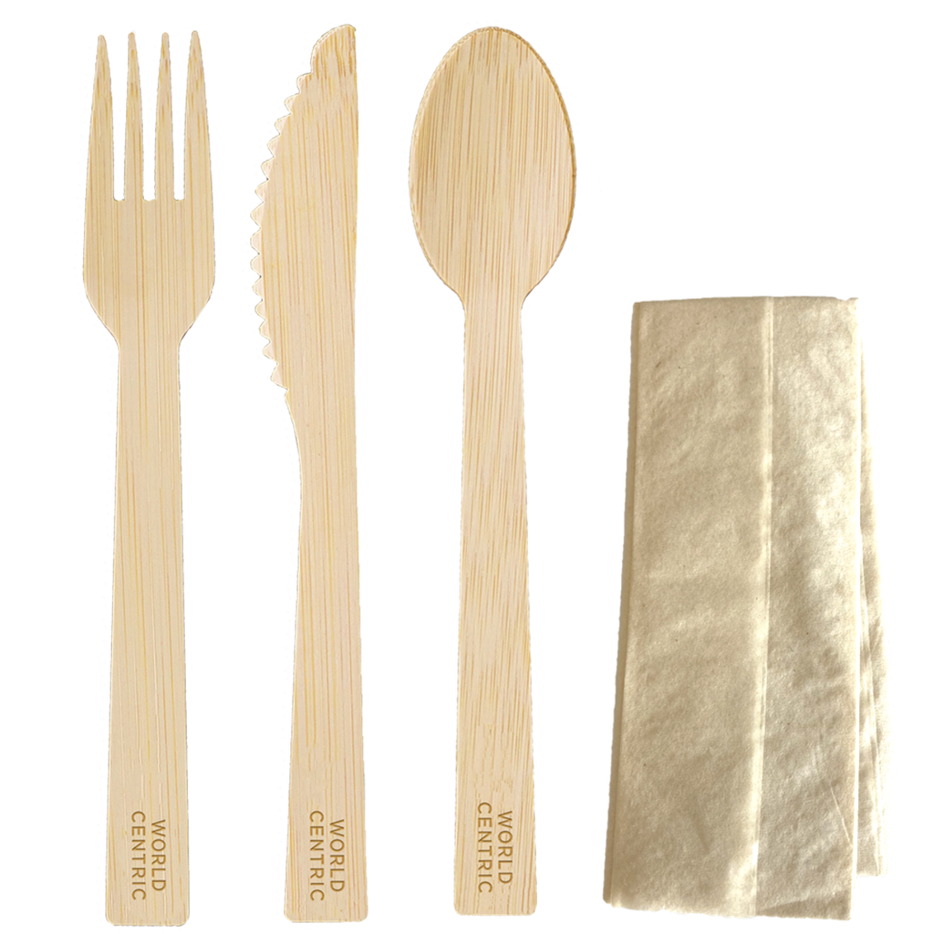 6.7" Bamboo Cutlery Set (Fork/Knife/Spoon/Napkin) - Case of 250