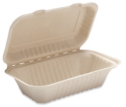 [BG-ECO-HOAGIE] 6" Compostable Natural Fiber Hinged Clamshell Container - Brown (qty:250)