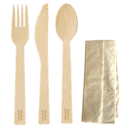 [AS-BB-TN] 6.7" Bamboo Cutlery Set (Fork/Knife/Spoon/Napkin) - Case of 250